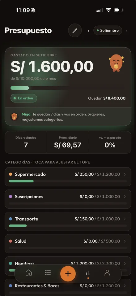 Migo: presupuesto con seguimiento por categoría