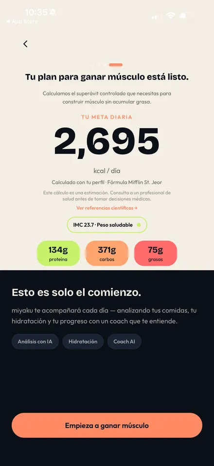 Miyaku: cálculo de la meta diaria en el onboarding